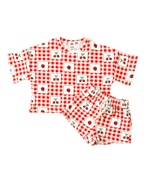 Top & Shorts Set | Strawberry Gingham - PREORDER