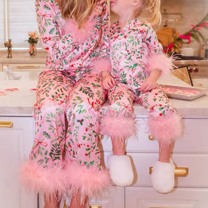 Christmas Leaves Fuzzy Silk Matching Pajamas - PREORDER