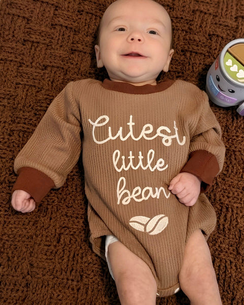 Embroidered Waffle Bubble Long Romper | Cutest Little Bean - PREORDER