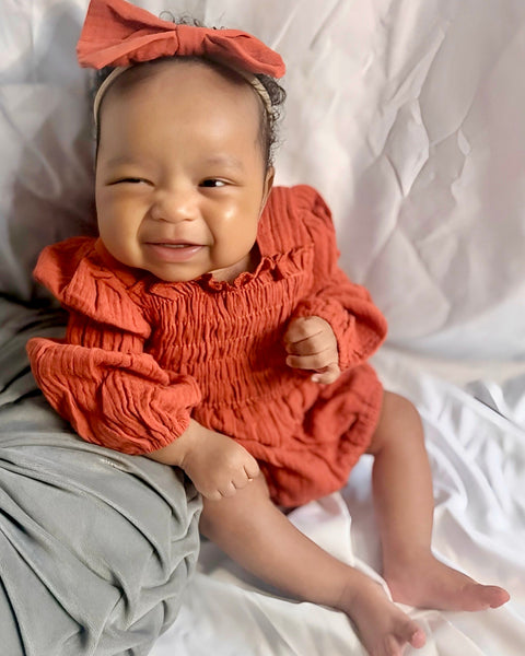 Muslin Bubble Sleeve Romper | Burnt Orange - PREORDER