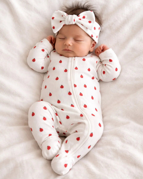 Organic Pointelle Zip Footie | Ladybug - PREORDER