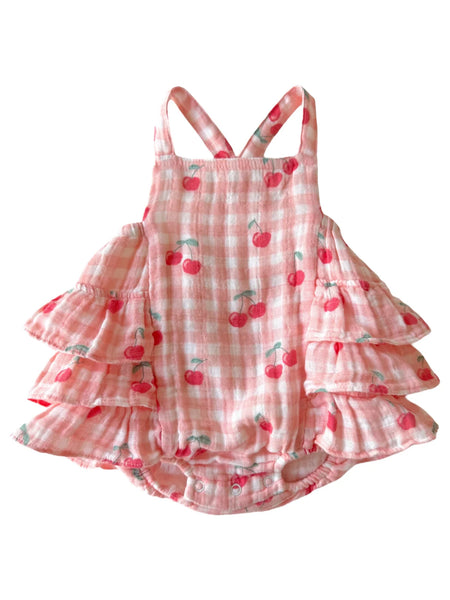 Ruffle Romper | Gingham Cherries - PREORDER