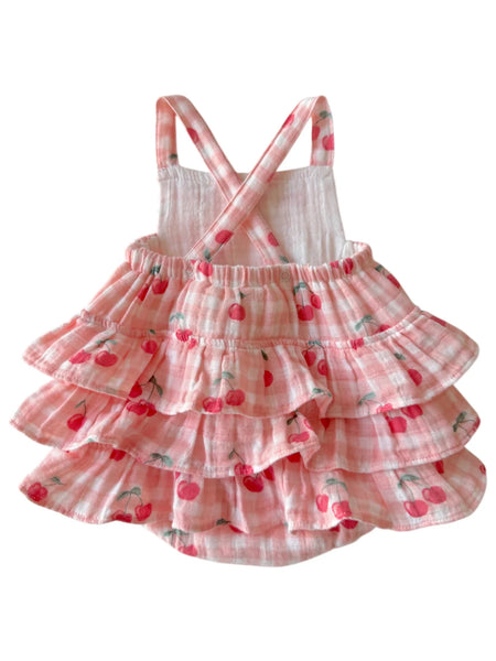Ruffle Romper | Gingham Cherries - PREORDER