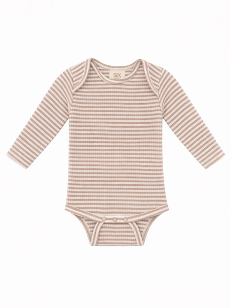 Ribbed Bodysuit | Tan Stripe - PREORDER