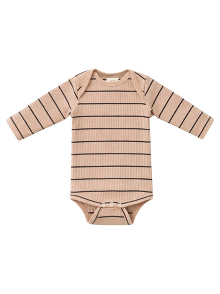Ribbed Bodysuit | Tan/Black Stripe - PREORDER
