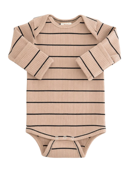 Ribbed Bodysuit | Tan/Black Stripe - PREORDER