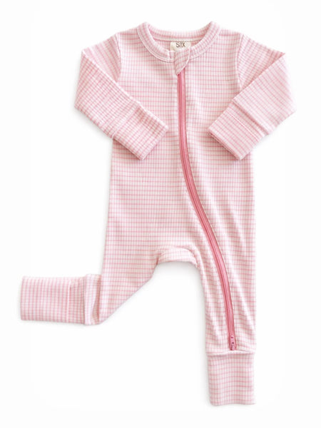 Ribbed Zip Romper | Pink Stripe - PREORDER