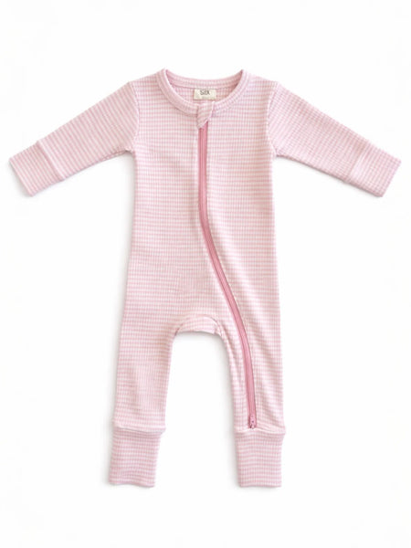Ribbed Zip Romper | Pink Stripe - PREORDER