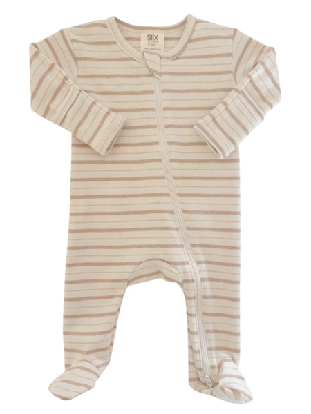 Zip Footie Romper | Biscuit Mixed Stripe - PREORDER