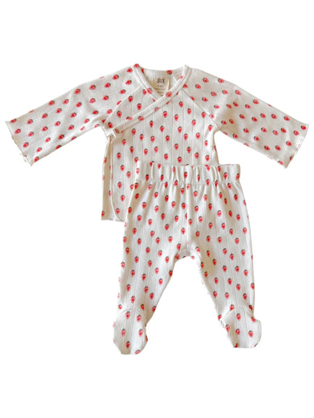 Organic Pointelle Newborn Set | White Strawberry - PREORDER