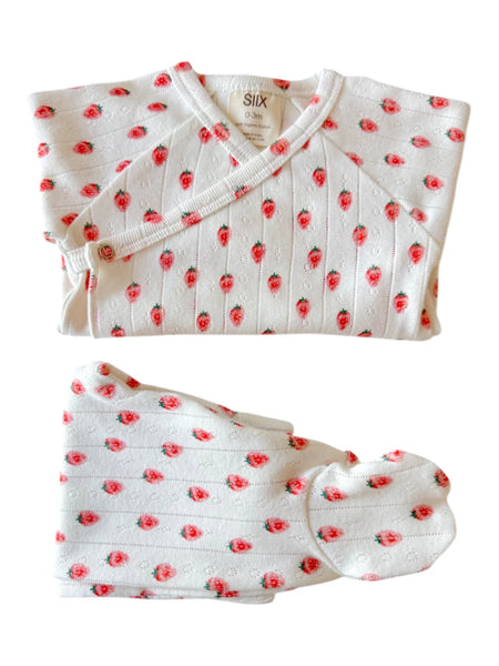 Organic Pointelle Newborn Set | White Strawberry - PREORDER
