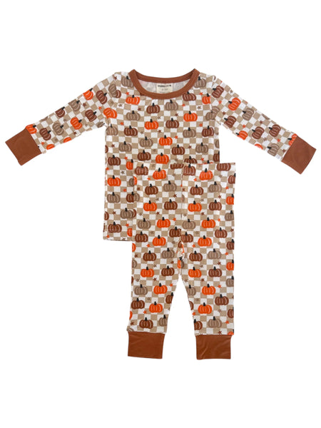 Top & Pants Set | Brown Pumpkin Checkerboard - PREORDER