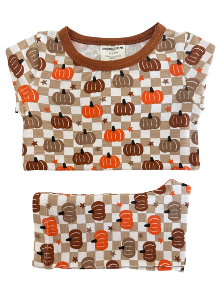 Top & Shorts Set | Brown Pumpkin Checkerboard - PREORDER