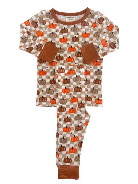 Top & Pants Set | Brown Pumpkin Checkerboard - PREORDER