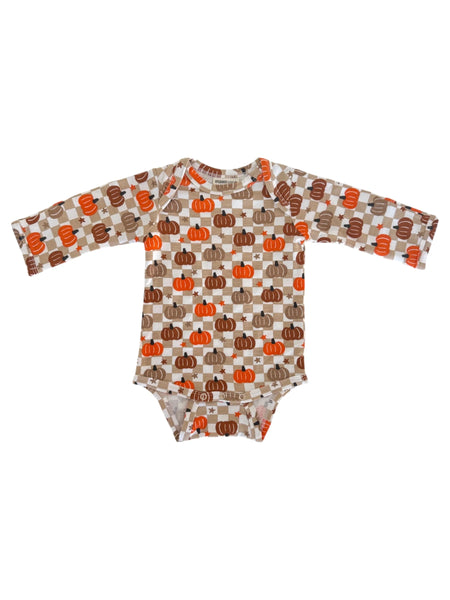 Long Sleeve Bodysuit | Brown Pumpkin Checkerboard - PREORDER