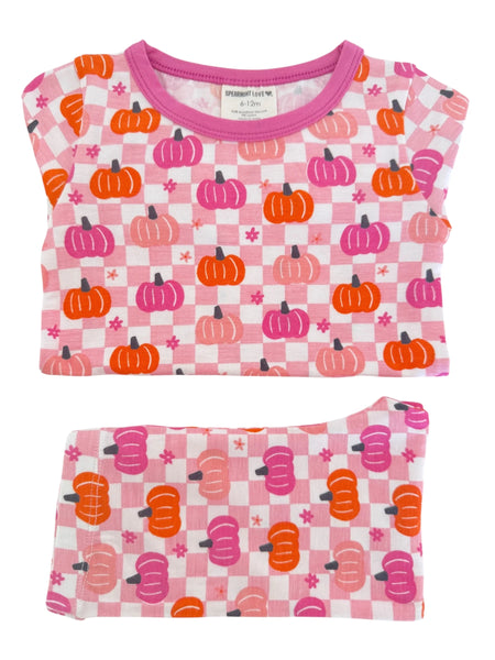 Top & Shorts Set | Pink Pumpkin Checkerboard - PREORDER