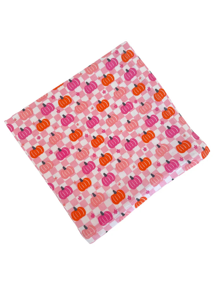 Stretch Swaddle Blanket | Pink Pumpkin Checkerboard - PREORDER