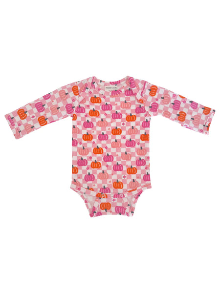 Long Sleeve Bodysuit | Pink Pumpkin Checkerboard - PREORDER