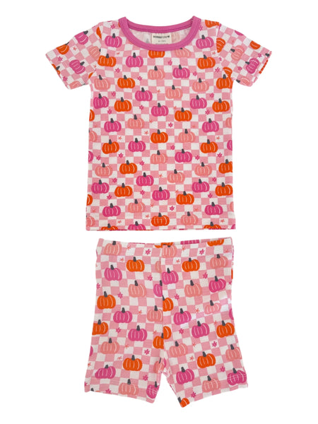 Top & Shorts Set | Pink Pumpkin Checkerboard - PREORDER