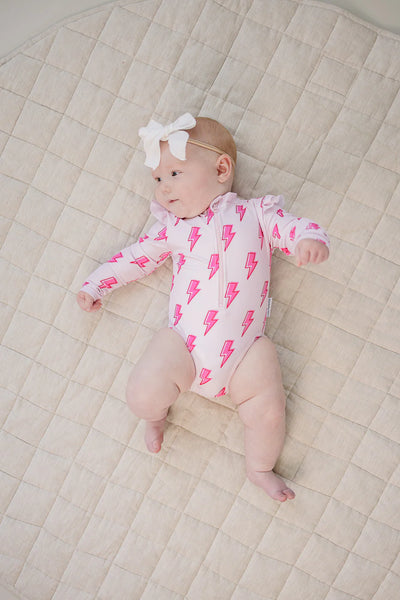 Long Sleeve Rash Guard Swimsuit | Pink Bolts - PREORDER