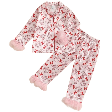 Christmas Tree Cake Bows Fuzzy Silk Pajamas - PREORDER