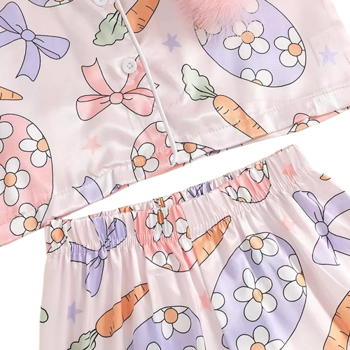 Daisy Easter Eggs, Carrots & Bows Silk Pajamas - PREORDER