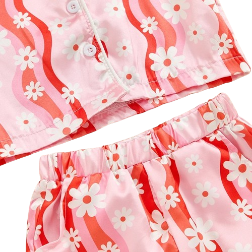 Pink Groovy Daisies Silk Pajamas - PREORDER