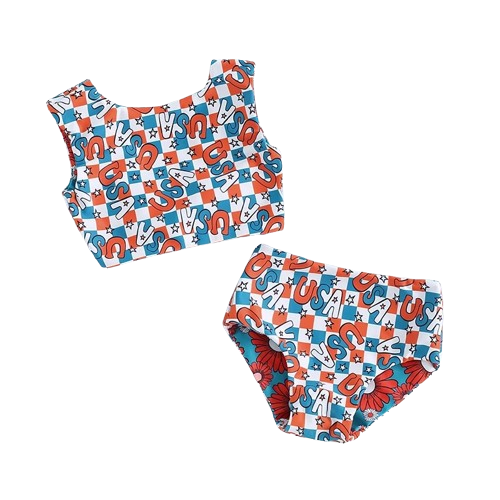 USA Blue + Red Checkered Reversible Swimsuit - PREORDER