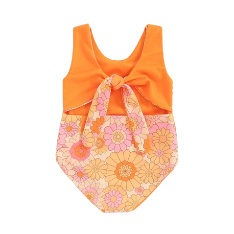 Bring the Vibes Floral & Solid Orange Swimsuit - PREORDER