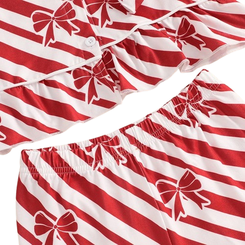 Candy Cane Stripes & Bows Ruffles Pajamas - PREORDER