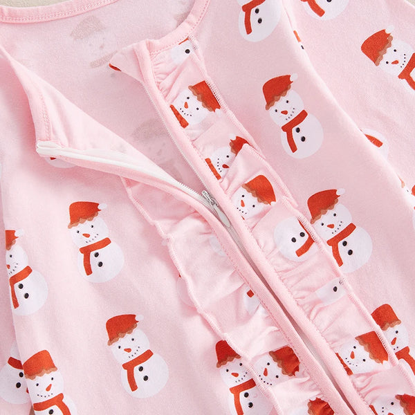 Pink Snowmen Zipper Romper & Bow - PREORDER