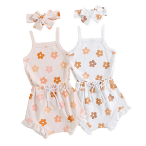 Neutral Kenzie Floral Waffle Tank Outfits (2 Styles) - PREORDER