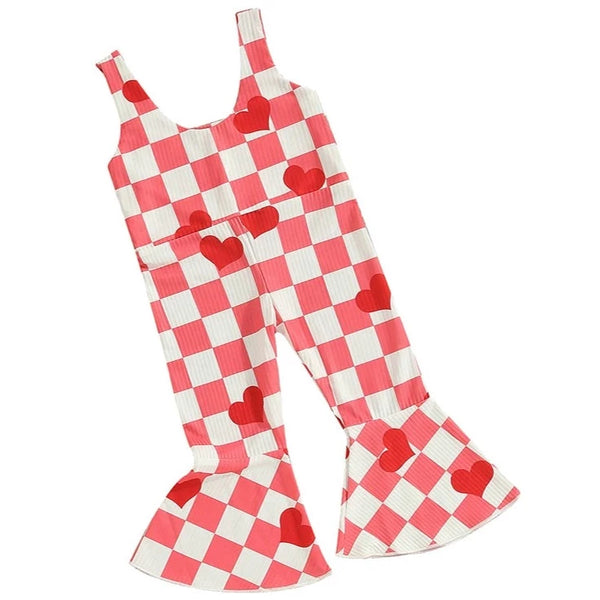 Checkered Hearts Ribbed Romper - PREORDER