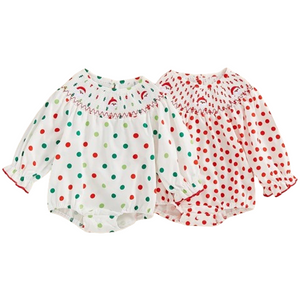 Polka Dot Santas Embroidered Rompers (2 Colors) - PREORDER