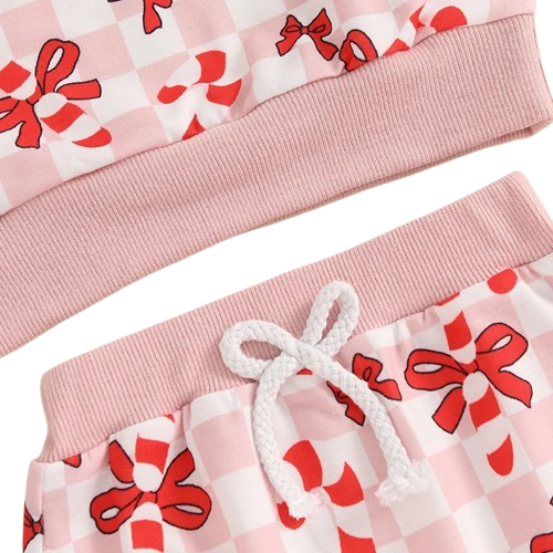 Checkered Candy Canes & Bows Jogger Outfit - PREORDER