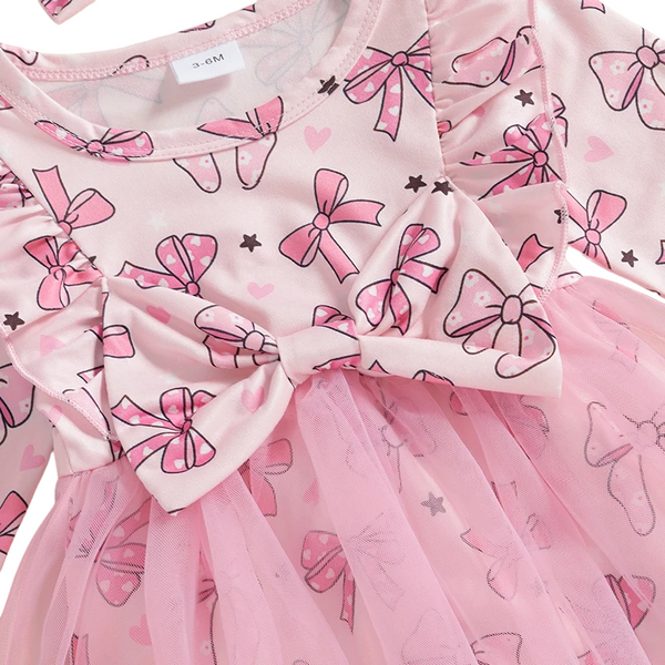 Pink Valentine Bows Tutu Romper Dress & Bow - PREORDER