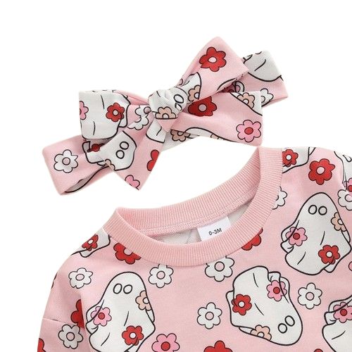 Pink Groovy Ghosts Romper & Bow - PREORDER
