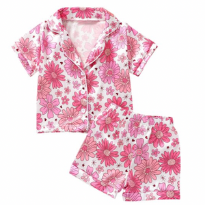 Pink Floral Silk Pajamas - PREORDER