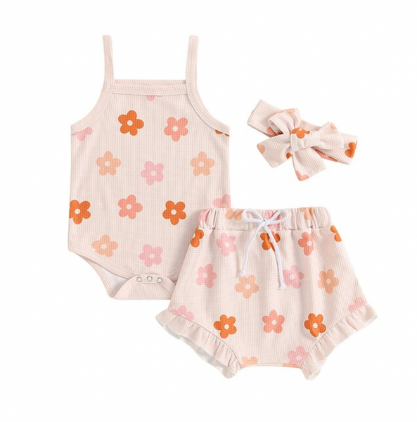 Neutral Kenzie Floral Waffle Tank Outfits (2 Styles) - PREORDER