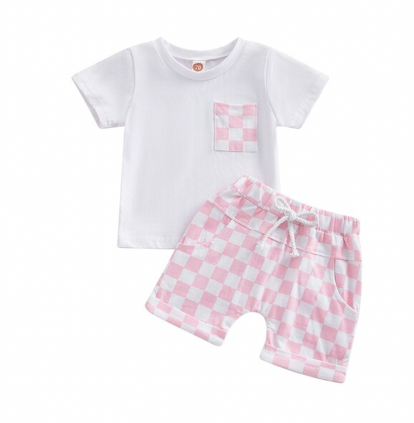 Checkered Pocket Tee Outfits (3 Colors) - PREORDER