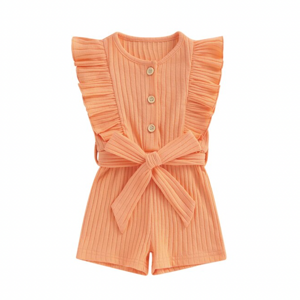 Solid Ribbed Ruffle Belt Rompers (5 Colors) - PREORDER