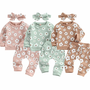 Loren Floral Waffle Outfits & Bows (3 Colors) - PREORDER