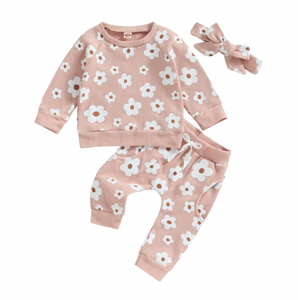 Loren Floral Waffle Outfits & Bows (3 Colors) - PREORDER