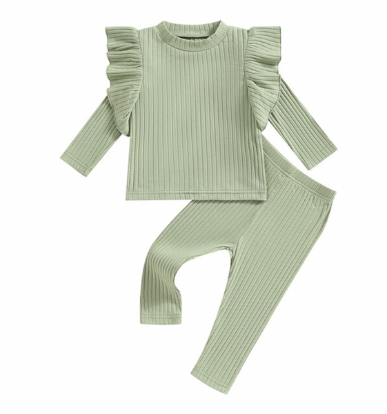 Solid Ribbed Ruffle Outfits (6 Colors) - PREORDER