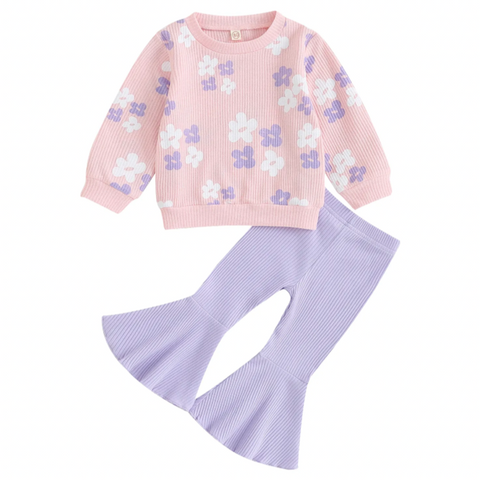 Pink & Purple Daisies Waffle Bells Outfit - PREORDER