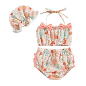 Colorful Daisies Ruffle Swimsuit & Hat - PREORDER