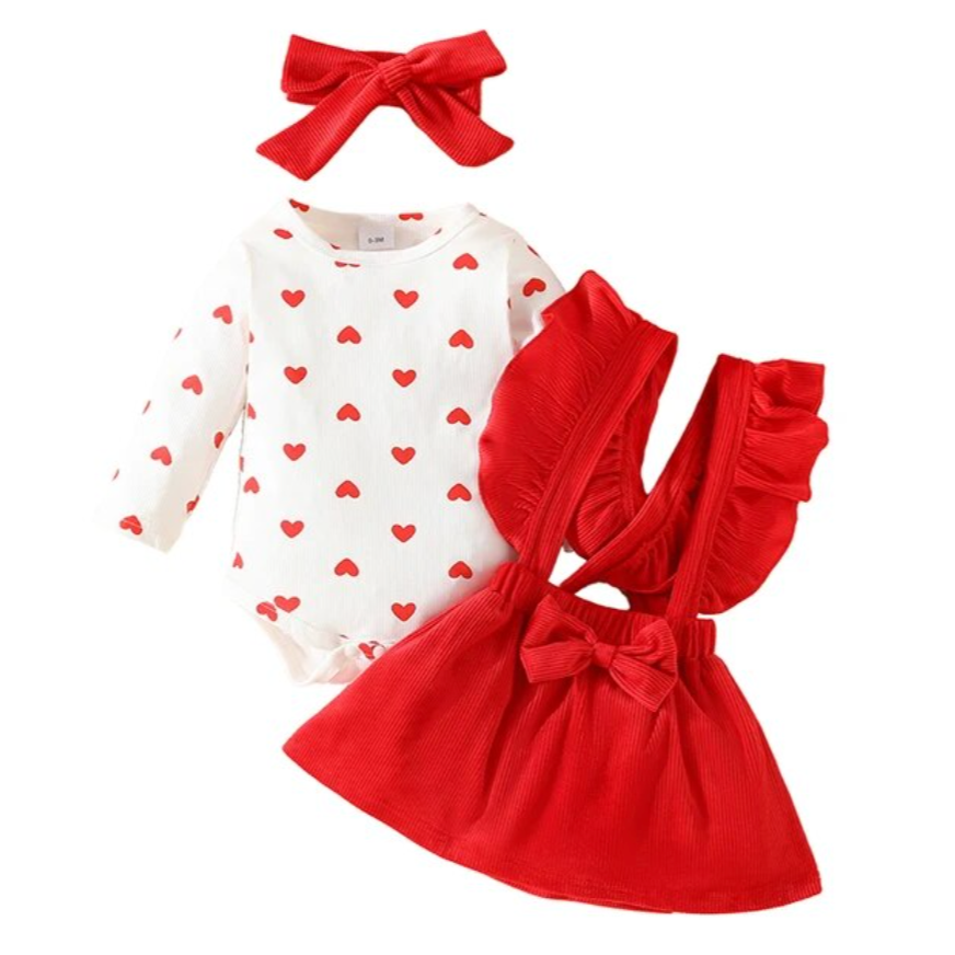 Red Hearts Suspender Skirt Outfit & Bow - PREORDER