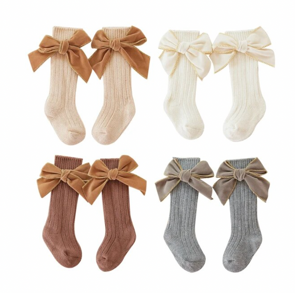 Bella Neutral Big Bow Socks (6 Colors) - PREORDER