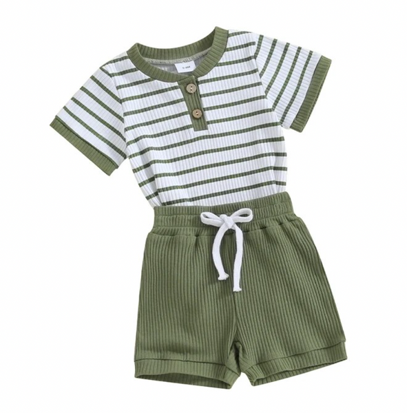 Striped Ribbed Short Outfits (5 Colors) - PREORDER