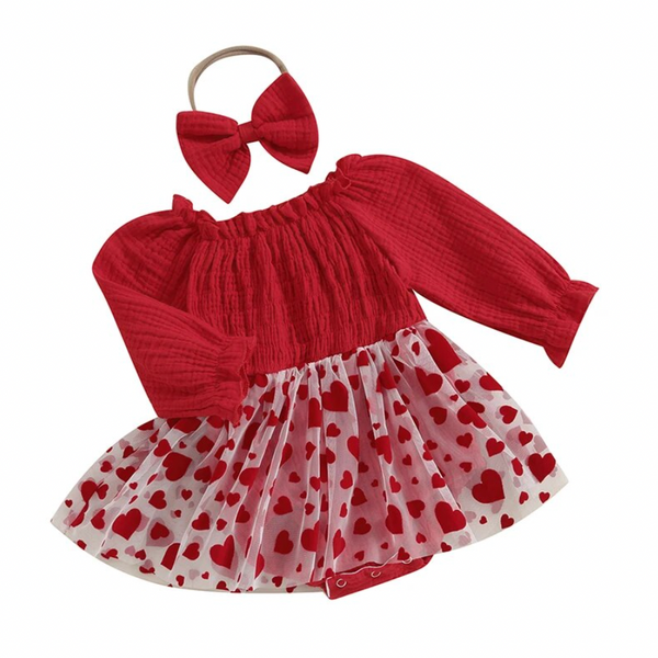 Red Hearts Romper & Bow - PREORDER